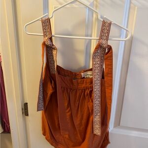 Anthropologie Burnt Orange Top with Textured Straps